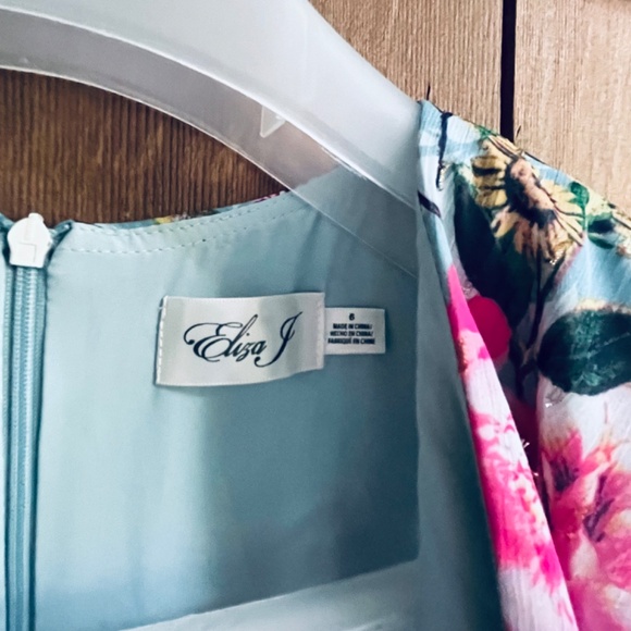 Eliza J Floral Metallic Surplice V Neck Long Sleeve High Low Wrap Maxi Dress 6 - Picture 11 of 16